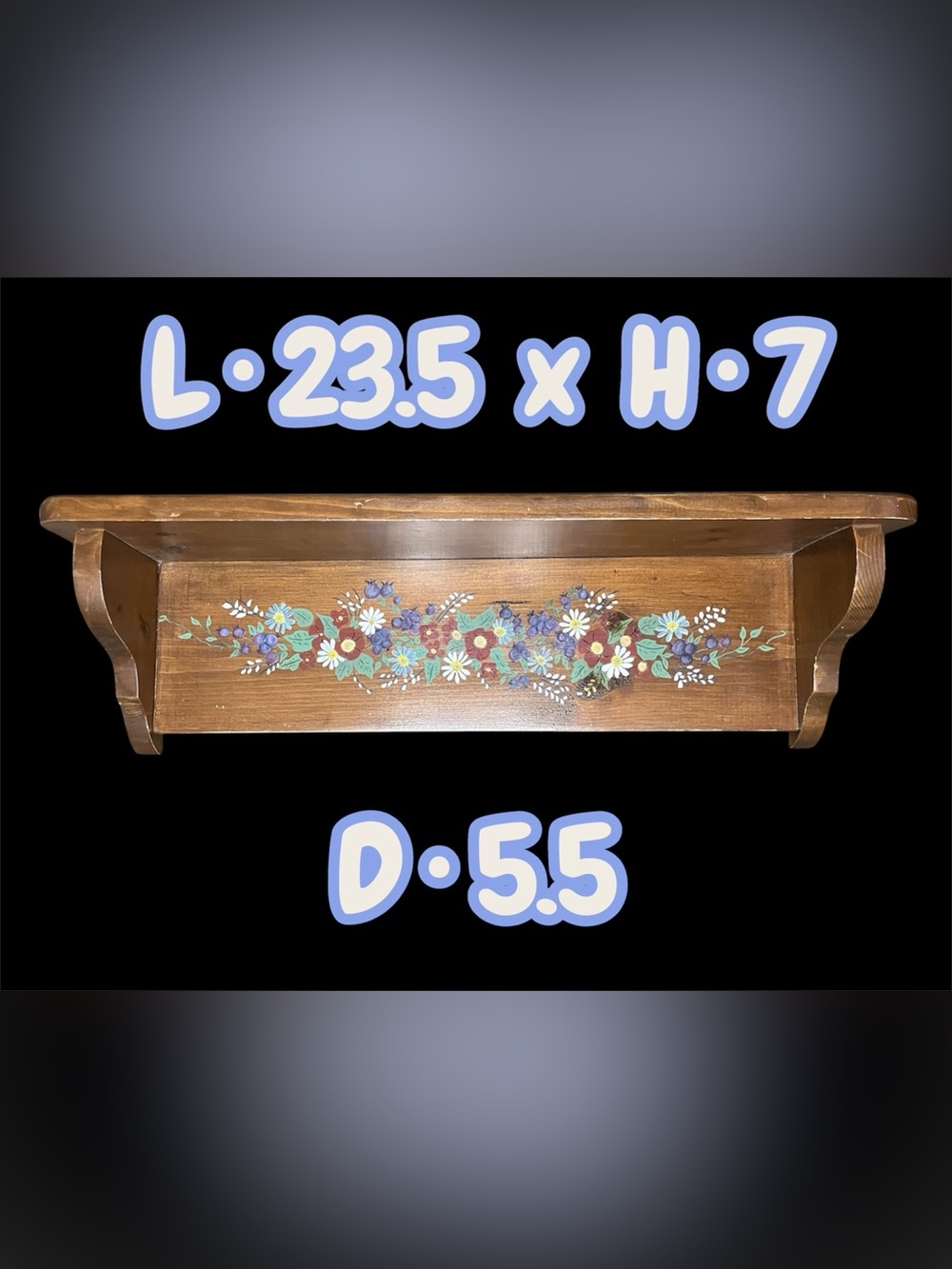 Hand-Painted Floral Wooden Wall Shelf - Brown